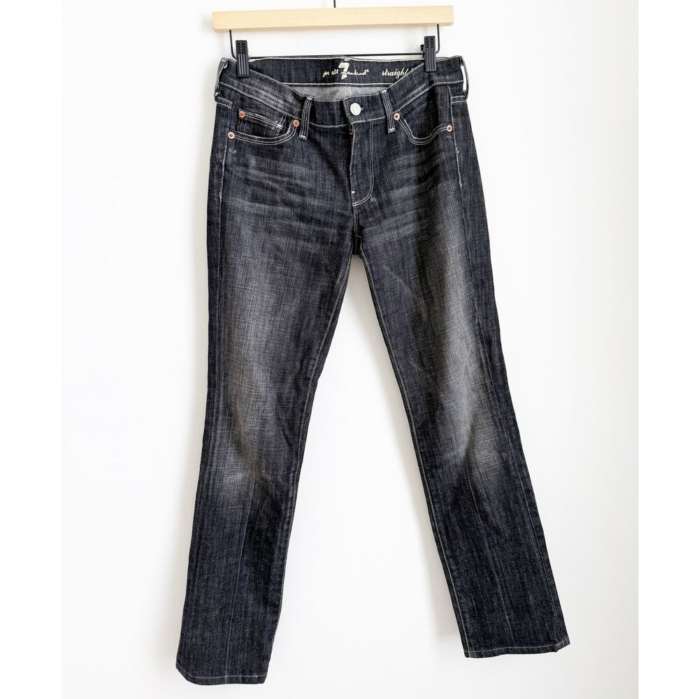 7FAM Straight Leg Black Denim Zip Fly Jean Size 28